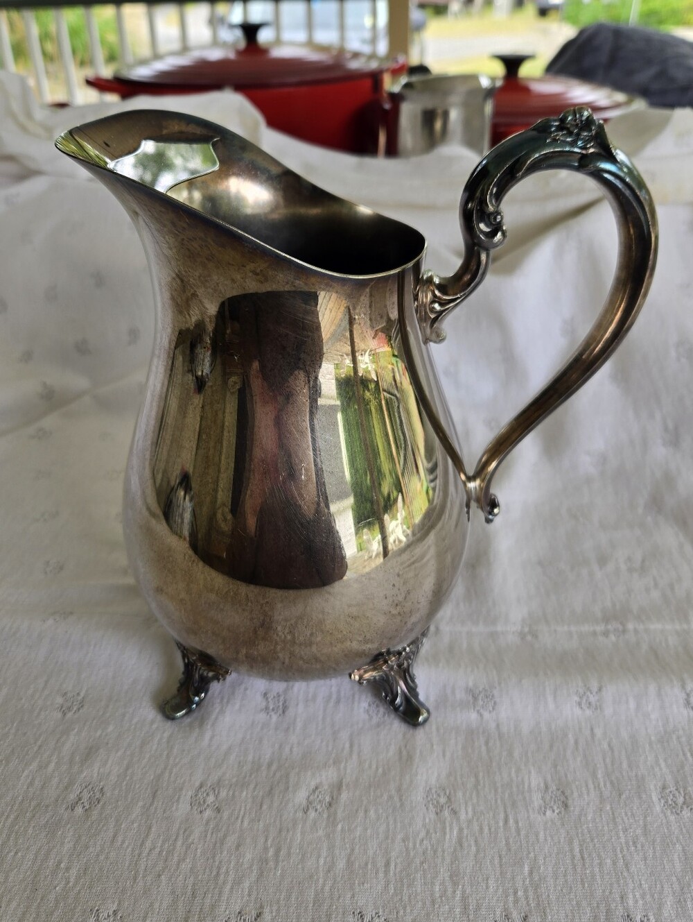 Vintage International Silver Company Footed Water Pitcher Ornate Floral Handle